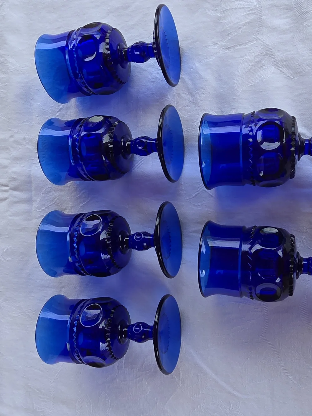 Vintage Indiana Glass Cobalt Blue Thumbprint/Kings Crown Goblets Set of 6